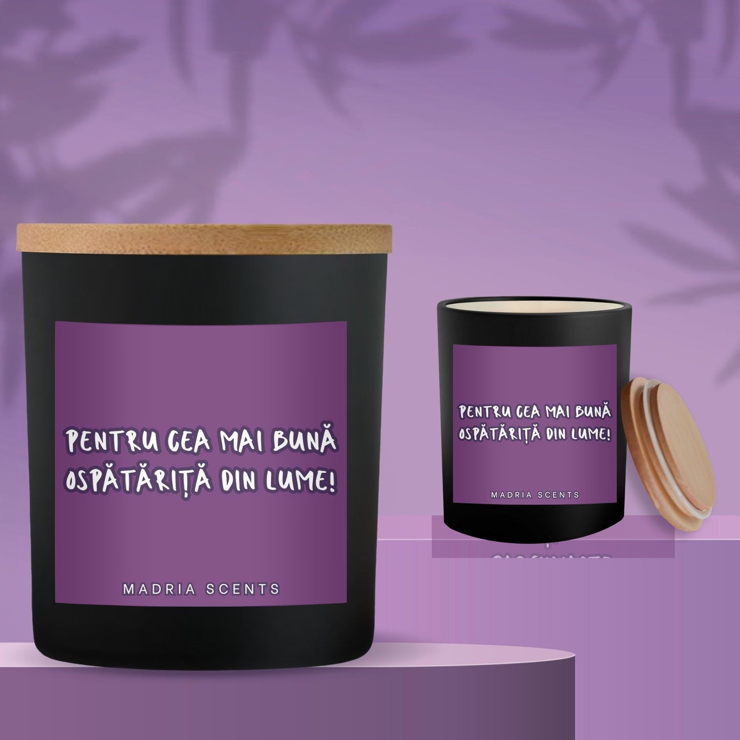 Lumânare parfumată handmade “Pentru cea mai bună ospătăriță din lume!” – fitil din lemn – parfum la alegere