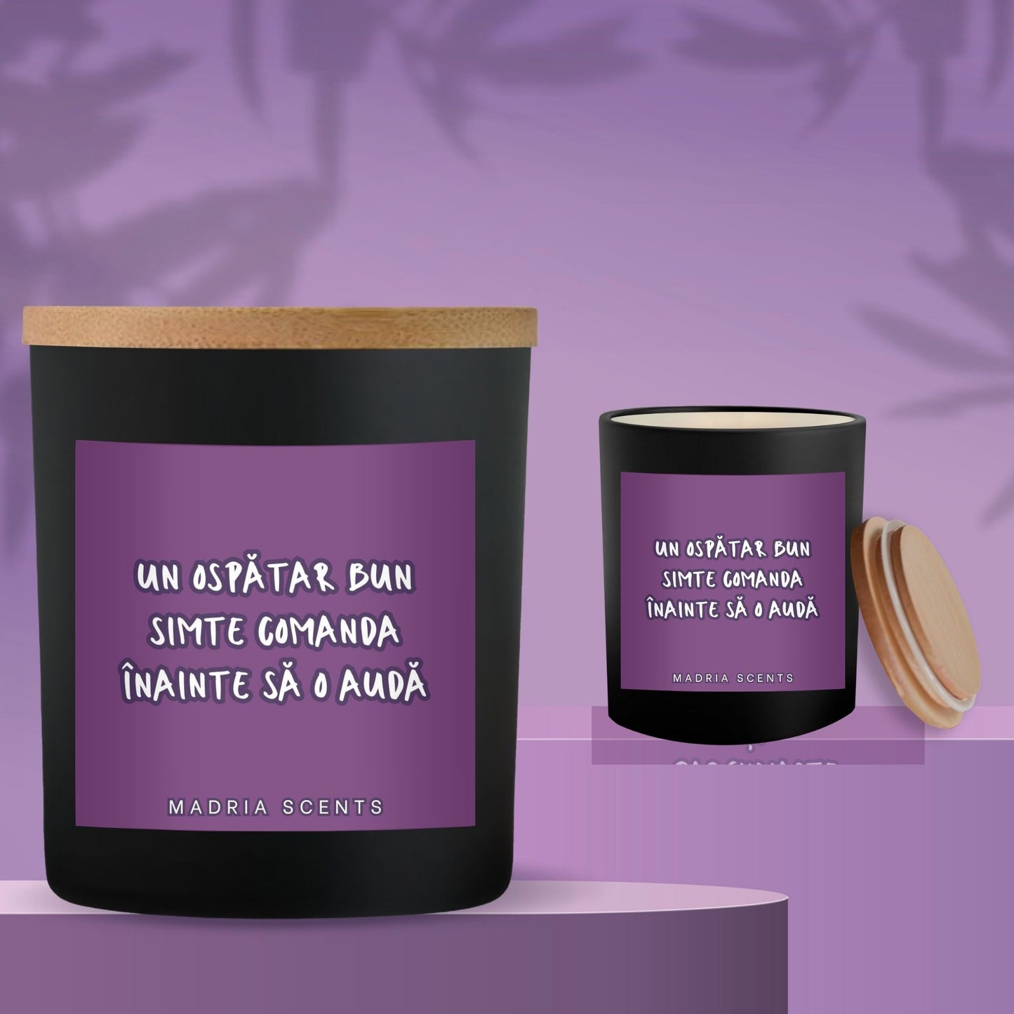 Lumânare parfumată handmade “Un ospătar bun simte comanda înainte să o audă.” – fitil din lemn – parfum la alegere