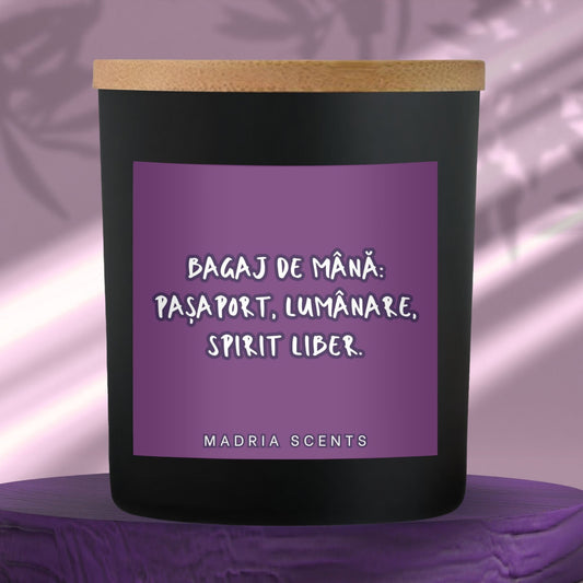 Lumanare parfumata handmade - 200ml - Bagaj de mână: pașaport, lumânare, spirit liber - fitil din lemn - parfum personalizabil