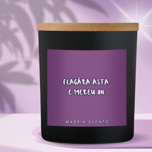 Lumanare parfumata handmade - 200ml - Flacăra asta e mereu ON - fitil din lemn - parfum personalizabil