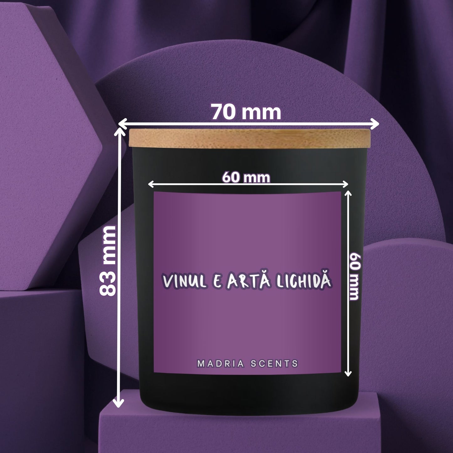 Lumânare parfumată handmade “Vinul e artă lichidă.” – fitil din lemn – parfum la alegere