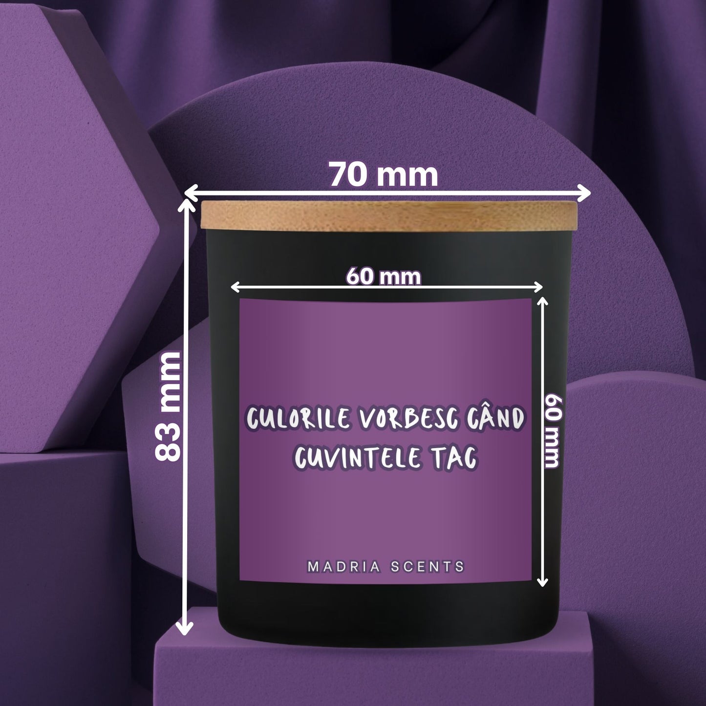 Lumânare parfumată handmade – “Culorile vorbesc când cuvintele tac.” – fitil din lemn – parfum la alegere