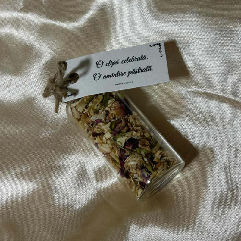 Mărturie decorativă - 30ml - Flori uscate mărunțite - Personalizabile